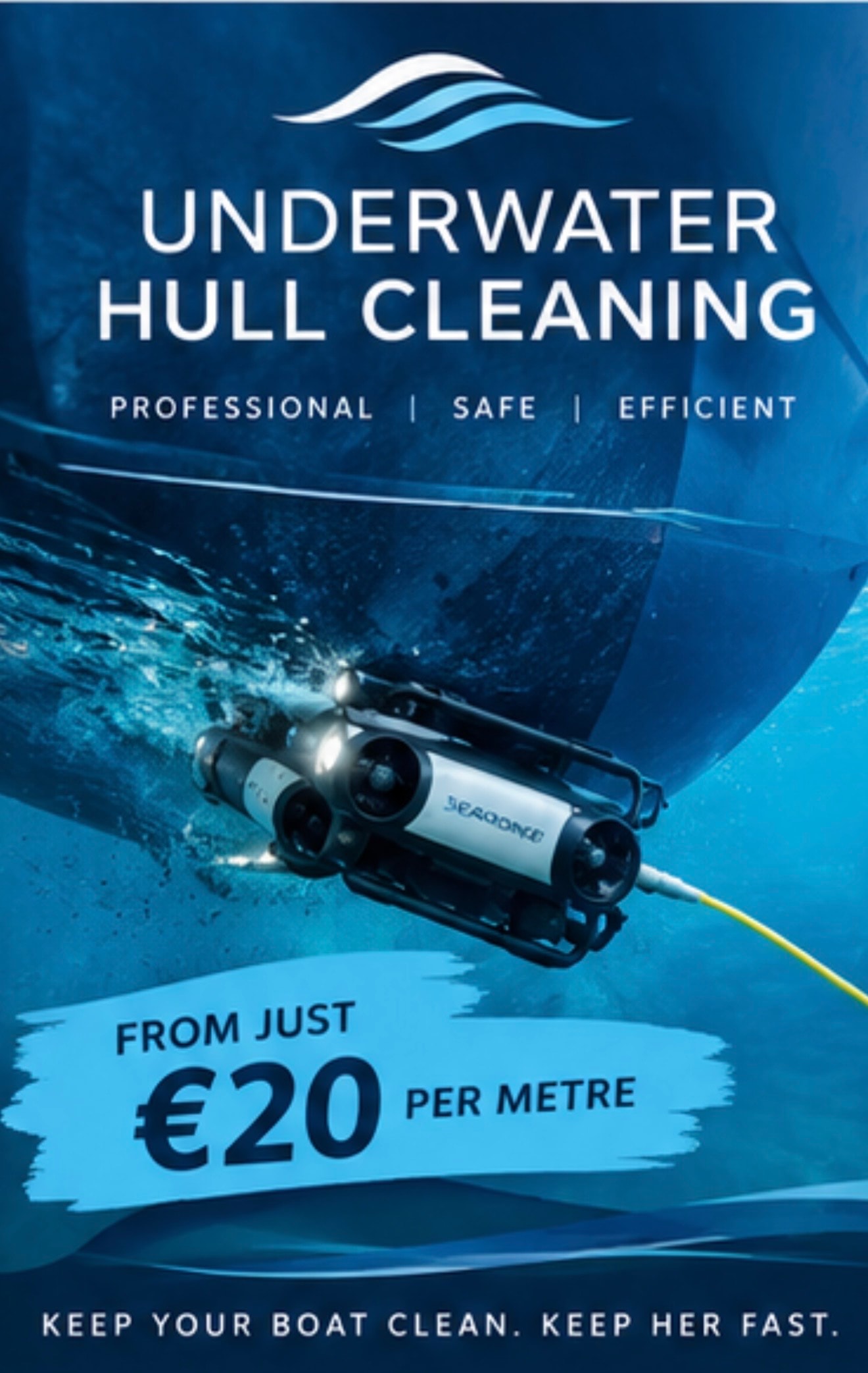 Hull cleaning from just €20 per metre